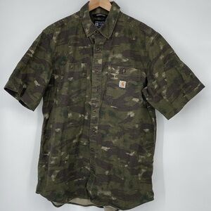 Carhartt Mens Rugged Flex‎ Relaxed Fit Short Sleeve Camo Button Down Large Tall